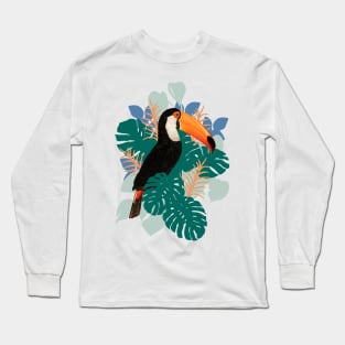 Toucan Bird Monstera Leaf jungle Long Sleeve T-Shirt